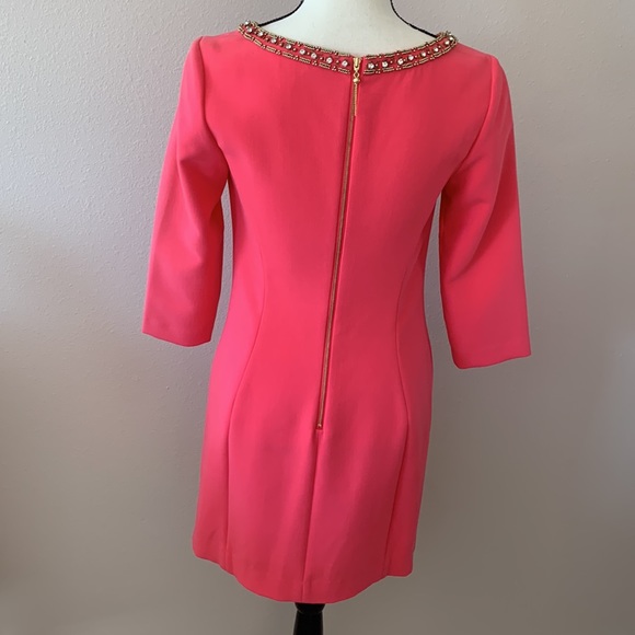 LILLY PULITZER CORAL DRESS WITH EMBELLISHED NECKLINE GOLD & SILVER BEADI… - Picture 4 of 9